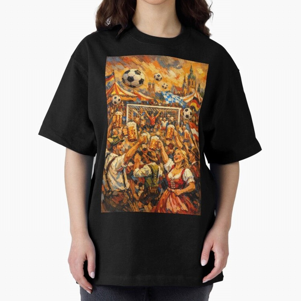 Festival Celebration with Soccer and Beer Oversized T-Shirt Honor FIFA World Cup 2026 Group Stage for Fans of Mbappe and Argentina, Bringing Sports Nostalgia, International Competition, Famous Players and Unforgettable Victories; Perfect for