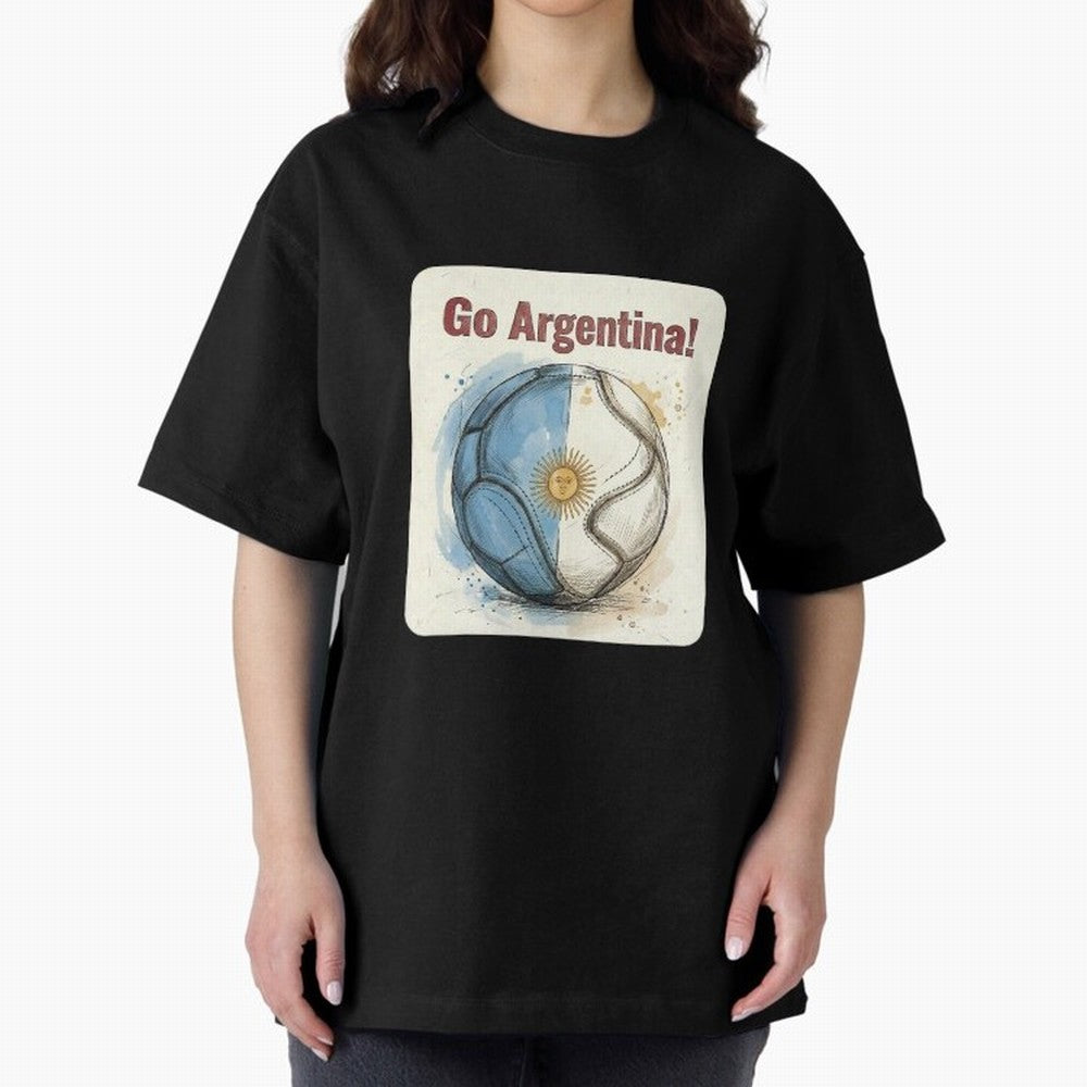 Go Argentina Soccer Ball Flag | Argentinian Football Fan Graphic Tee Oversized T-Shirt Bring Champion Energy into Global Football Passion for FIFA World Cup 2026 Group Stage, Featuring Cristiano Ronaldo, Haaland and CR7, Spain, Champion Mindset,