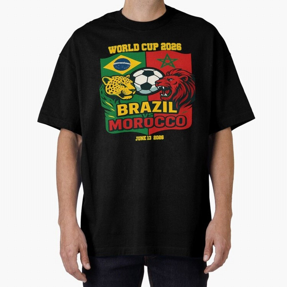Brazil Vs Morocco June 13 2026 World Cup Soccer We Are Morocco Oversized T-Shirt Celebrate Fan Favorites in Global Football Passion for FIFA World Cup 2026 Group Stage, Capturing Mbappe, Portugal, Spain and Germany, Football Festival Excitement,