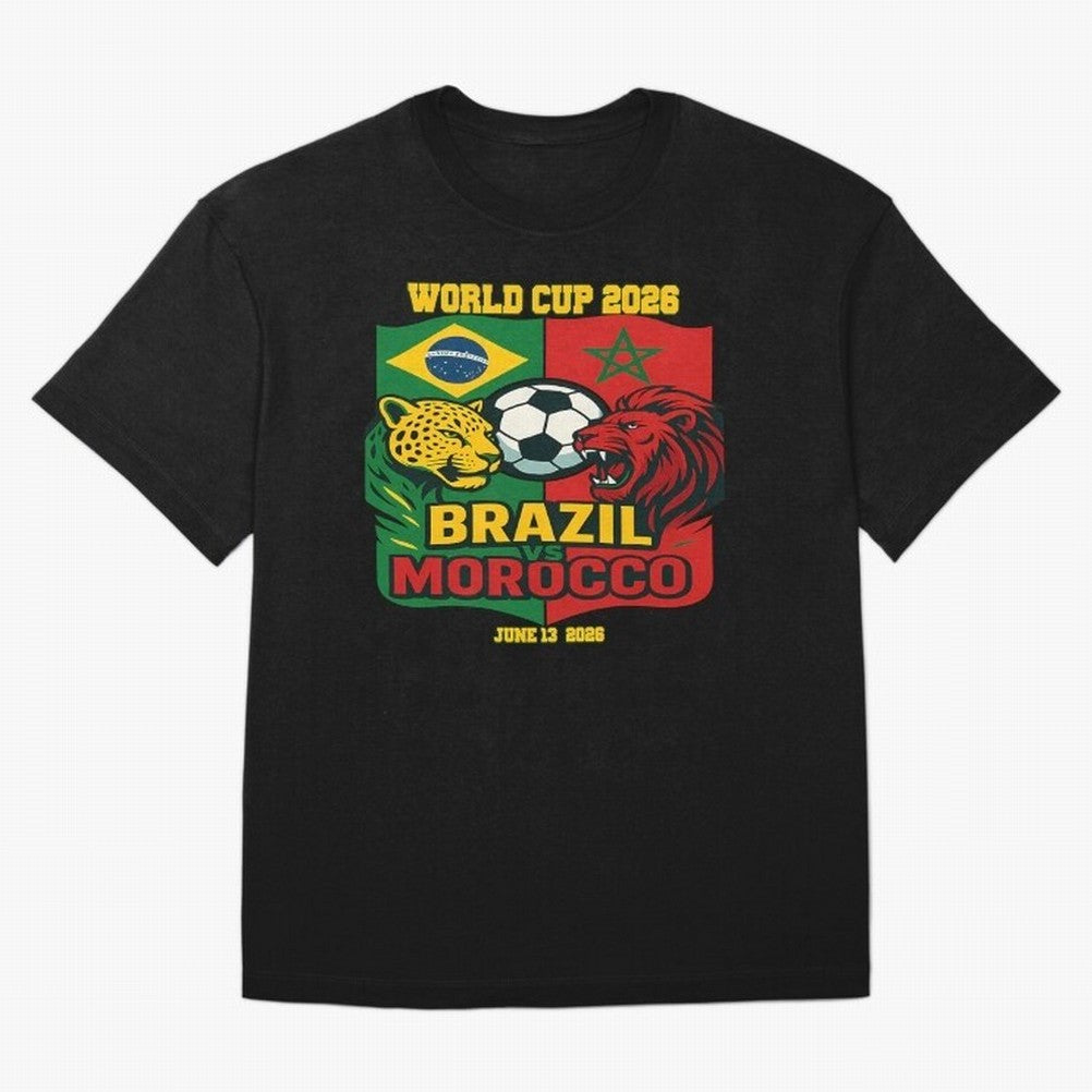 Brazil Vs Morocco June 13 2026 World Cup Soccer We Are Morocco Oversized T-Shirt Celebrate Fan Favorites in Global Football Passion for FIFA World Cup 2026 Group Stage, Capturing Mbappe, Portugal, Spain and Germany, Football Festival Excitement,