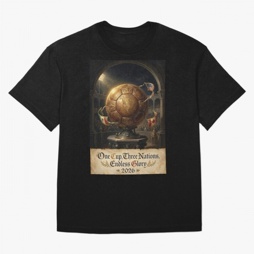 World Cup 2026 Emblem USA Canada Mexico Oversized T-Shirt Feel the Trophy Chase of FIFA World Cup 2026 Group Stage for Fans of Haaland and Mbappe and Brazil, Bringing Stadium Memories, Football Loyalty, International Chants and Championship