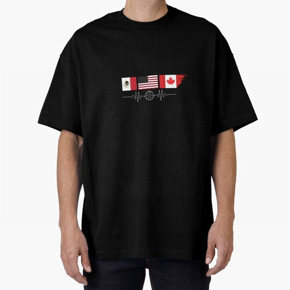 North America Soccer Heartbeat Flags 2026 Cup T-Shirt_82794888 Oversized T-Shirt Carry National Pride through Global Football Passion for FIFA World Cup 2026, Centered on Messi, CR7 and Mbappe, Germany, Retro Football Energy, Iconic Rivalries,