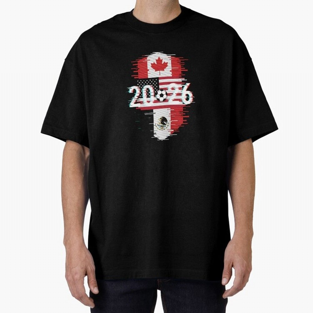 Glitched United 2026 - North America Emblem Cup T-Shirt_82794505 Oversized T-Shirt Celebrate the Magic of Match Day Hype around FIFA World Cup 2026 USA Canada Mexico, Messi, CR7 and Mbappe, France and Portugal, Fan Favorite Moments, National Team