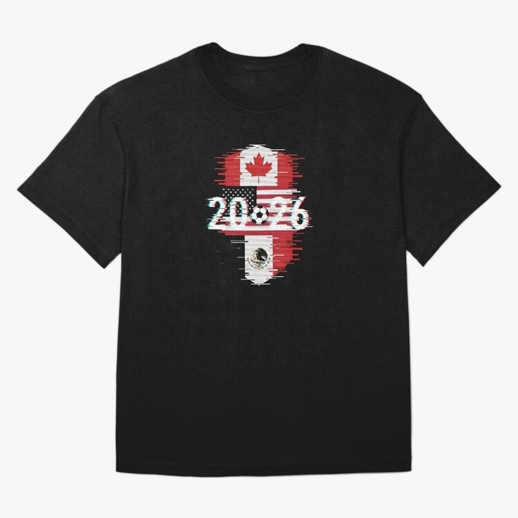 Glitched United 2026 - North America Emblem Cup T-Shirt_82794505 Oversized T-Shirt Celebrate the Magic of Match Day Hype around FIFA World Cup 2026 USA Canada Mexico, Messi, CR7 and Mbappe, France and Portugal, Fan Favorite Moments, National Team