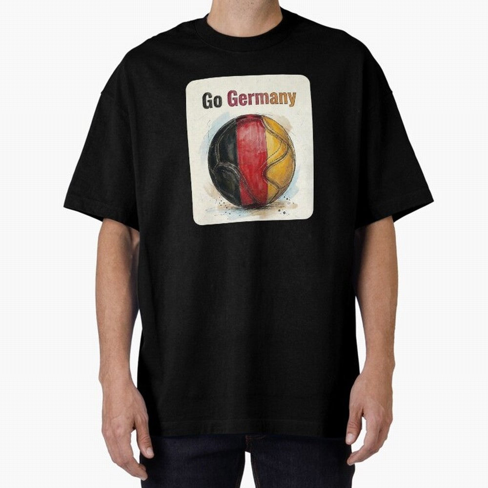 Go Germany Soccer Ball Flag | German Football Fan Graphic Tee Oversized T-Shirt Bring International Match Energy to Global Football Passion for FIFA World Cup 2026, Celebrating Neymar, Haaland and Cristiano Ronaldo, Netherlands, Supporter Pride,