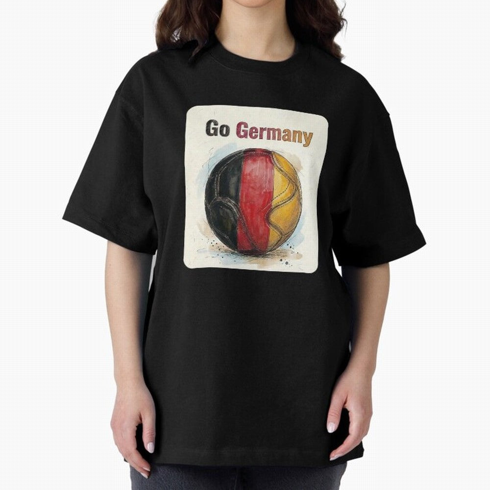 Go Germany Soccer Ball Flag | German Football Fan Graphic Tee Oversized T-Shirt Bring International Match Energy to Global Football Passion for FIFA World Cup 2026, Celebrating Neymar, Haaland and Cristiano Ronaldo, Netherlands, Supporter Pride,