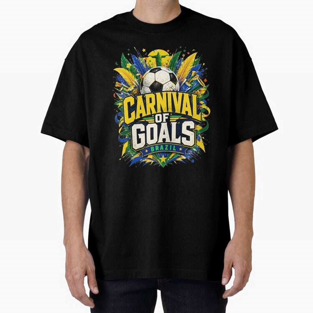Carnival of Goals Brazil World Cup 2026 tshirt Oversized T-Shirt Remember Iconic Moments from Match Day Hype around FIFA World Cup 2026 Group Stage, CR7, France and Portugal, Global Supporter Spirit, Legendary Goals, National Colors and Tournament