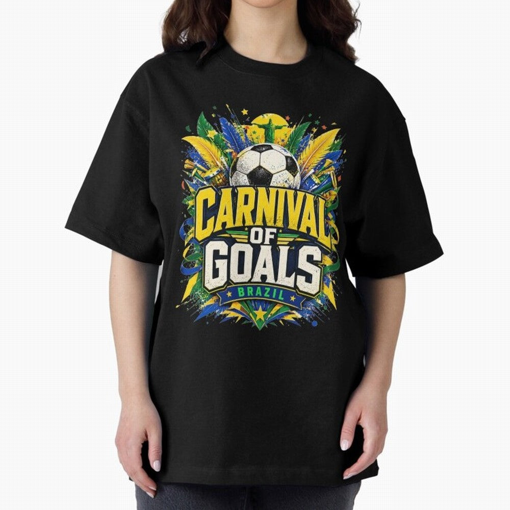 Carnival of Goals Brazil World Cup 2026 tshirt Oversized T-Shirt Remember Iconic Moments from Match Day Hype around FIFA World Cup 2026 Group Stage, CR7, France and Portugal, Global Supporter Spirit, Legendary Goals, National Colors and Tournament