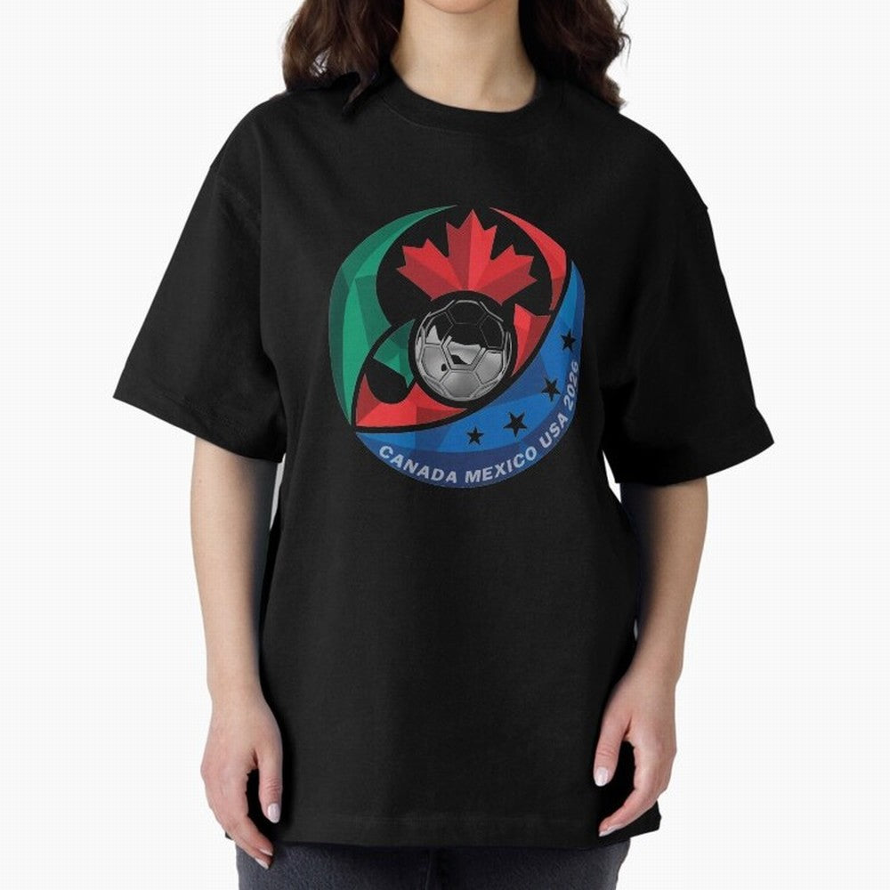 Canada Mexico USA 2026 Round Soccer Emblem Cup T-Shirt_83488590 Oversized T-Shirt Elevate FIFA World Cup 2026 for Fans of Haaland and Portugal, Bringing Retro Football Energy, Iconic Rivalries, Trophy Chase Drama and Stadium Atmosphere; Built for