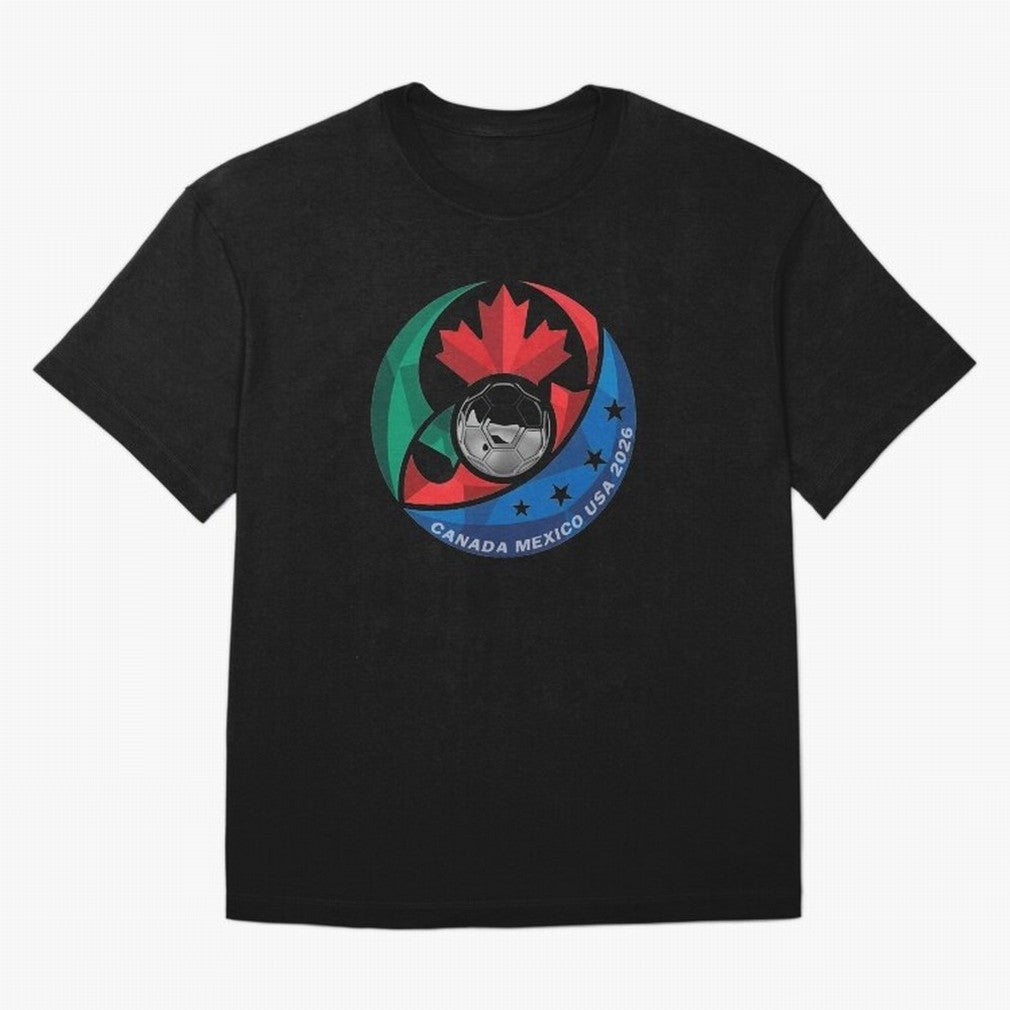 Canada Mexico USA 2026 Round Soccer Emblem Cup T-Shirt_83488590 Oversized T-Shirt Elevate FIFA World Cup 2026 for Fans of Haaland and Portugal, Bringing Retro Football Energy, Iconic Rivalries, Trophy Chase Drama and Stadium Atmosphere; Built for