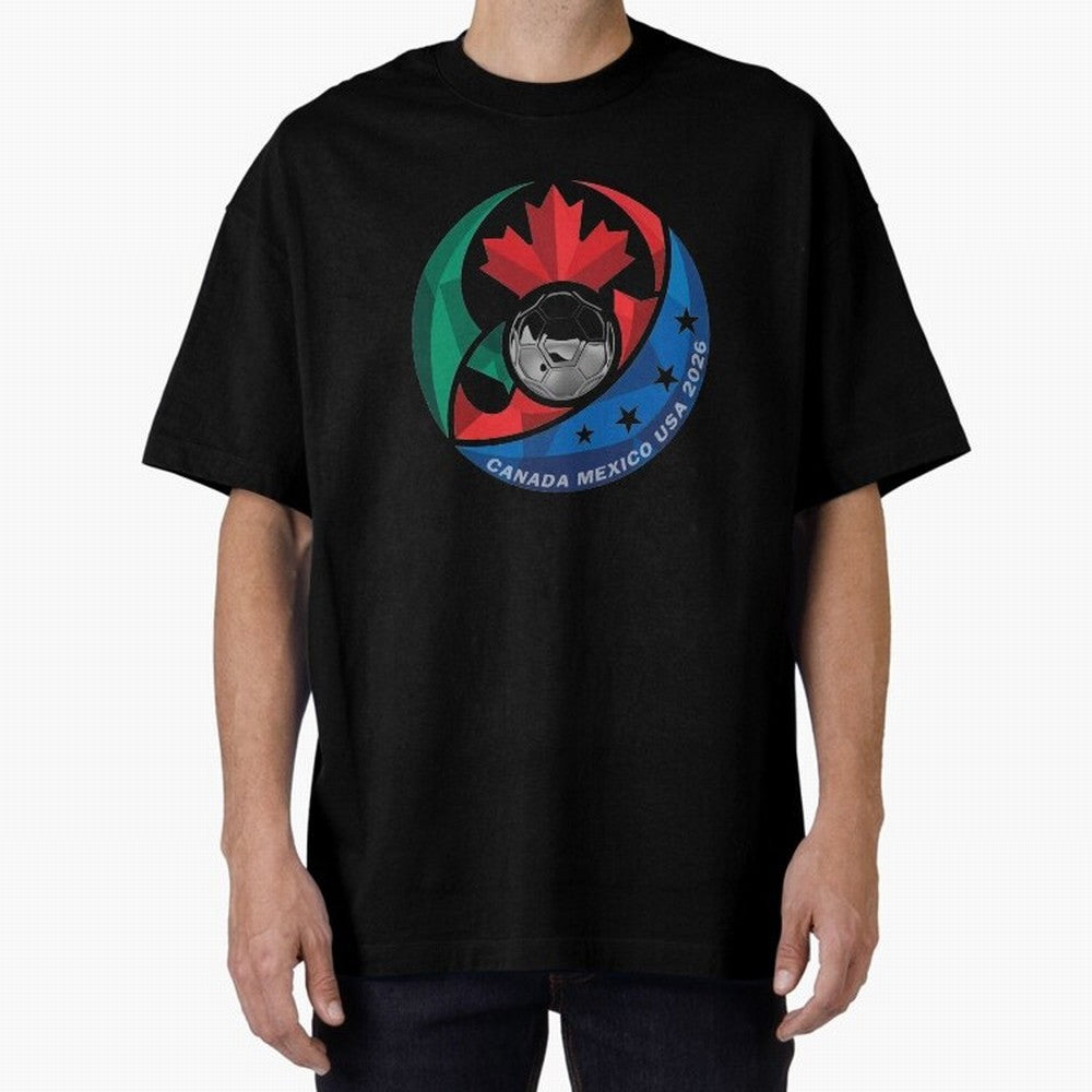 Canada Mexico USA 2026 Round Soccer Emblem Cup T-Shirt_83488590 Oversized T-Shirt Elevate FIFA World Cup 2026 for Fans of Haaland and Portugal, Bringing Retro Football Energy, Iconic Rivalries, Trophy Chase Drama and Stadium Atmosphere; Built for