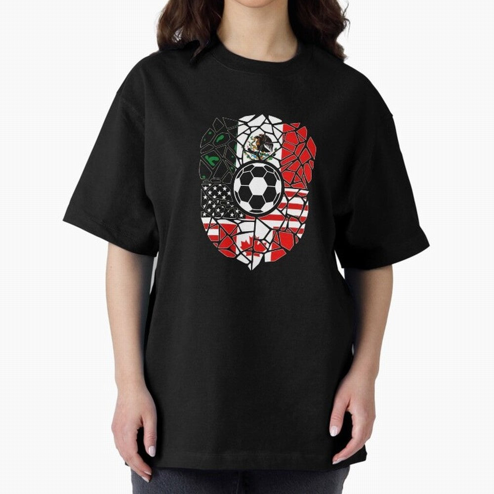 Mosaic Soccer Crest USA Canada Mexico Unity 2026 T-Shirt_82794688 Oversized T-Shirt Represent the Passion of FIFA World Cup 2026 USA Canada Mexico Driven by Haaland and Mbappe, England, France and Netherlands Energy, Football History, Final Match