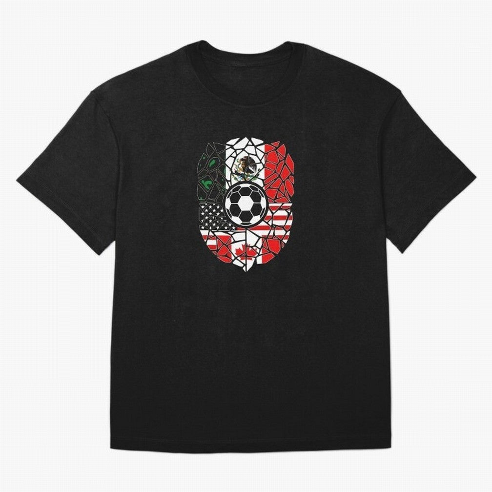 Mosaic Soccer Crest USA Canada Mexico Unity 2026 T-Shirt_82794688 Oversized T-Shirt Represent the Passion of FIFA World Cup 2026 USA Canada Mexico Driven by Haaland and Mbappe, England, France and Netherlands Energy, Football History, Final Match