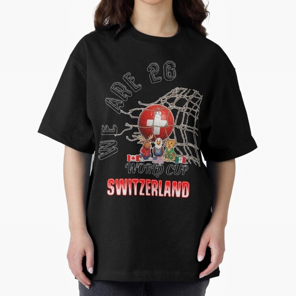 World cup 26 - Switzerland Oversized T-Shirt Show Passion for the Stars of FIFA World Cup 2026 USA Canada Mexico Spirit, Connected to Argentina, France and Brazil, Neymar, Haaland and Cristiano Ronaldo, Global Supporter Spirit, Legendary Goals,