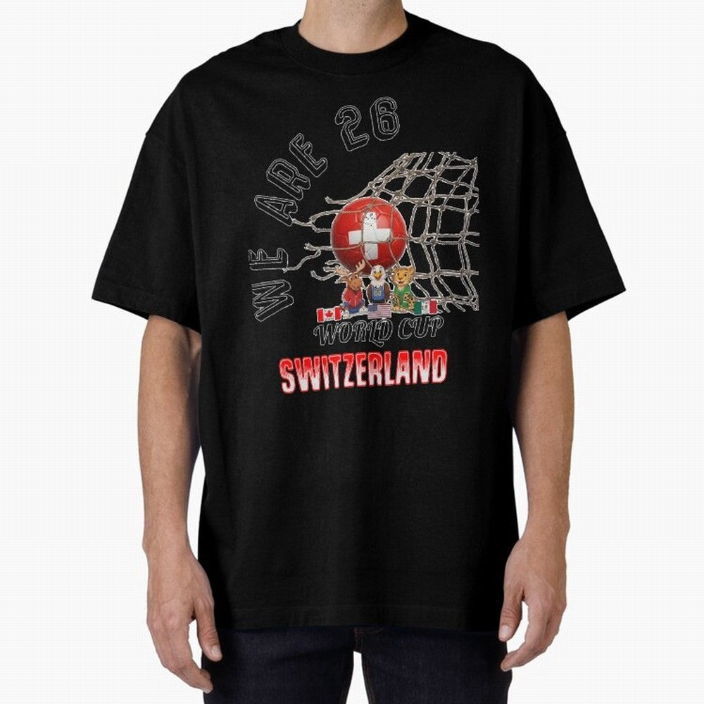 World cup 26 - Switzerland Oversized T-Shirt Show Passion for the Stars of FIFA World Cup 2026 USA Canada Mexico Spirit, Connected to Argentina, France and Brazil, Neymar, Haaland and Cristiano Ronaldo, Global Supporter Spirit, Legendary Goals,