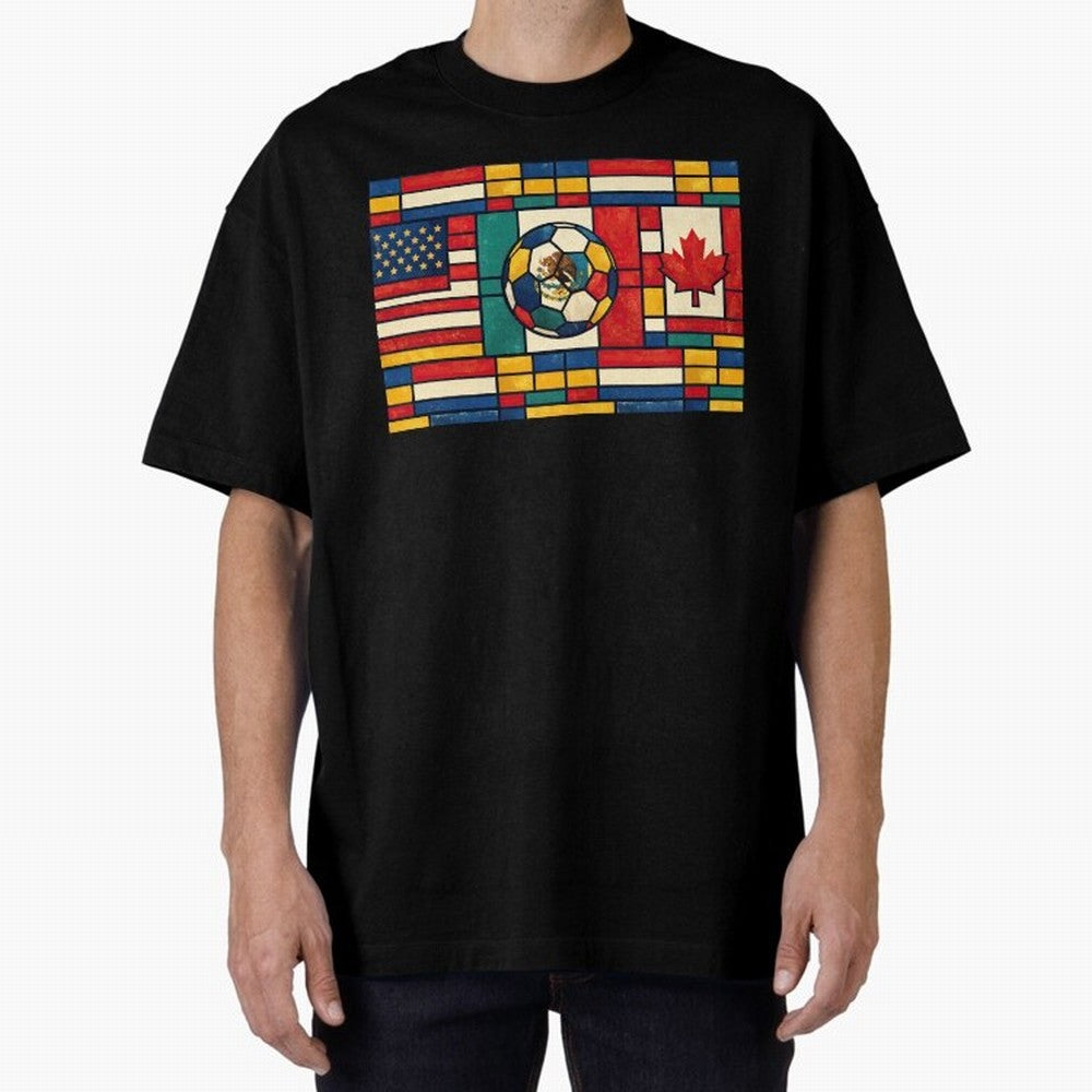 Elegant World Cup Stadiums Geometrical | Soccer Flags Mexico Canada USA Oversized T-Shirt Celebrate Rivalries and Pride in the FIFA World Cup 2026 USA Canada Mexico Journey through Neymar, Haaland and Cristiano Ronaldo Highlights, Portugal Pride,