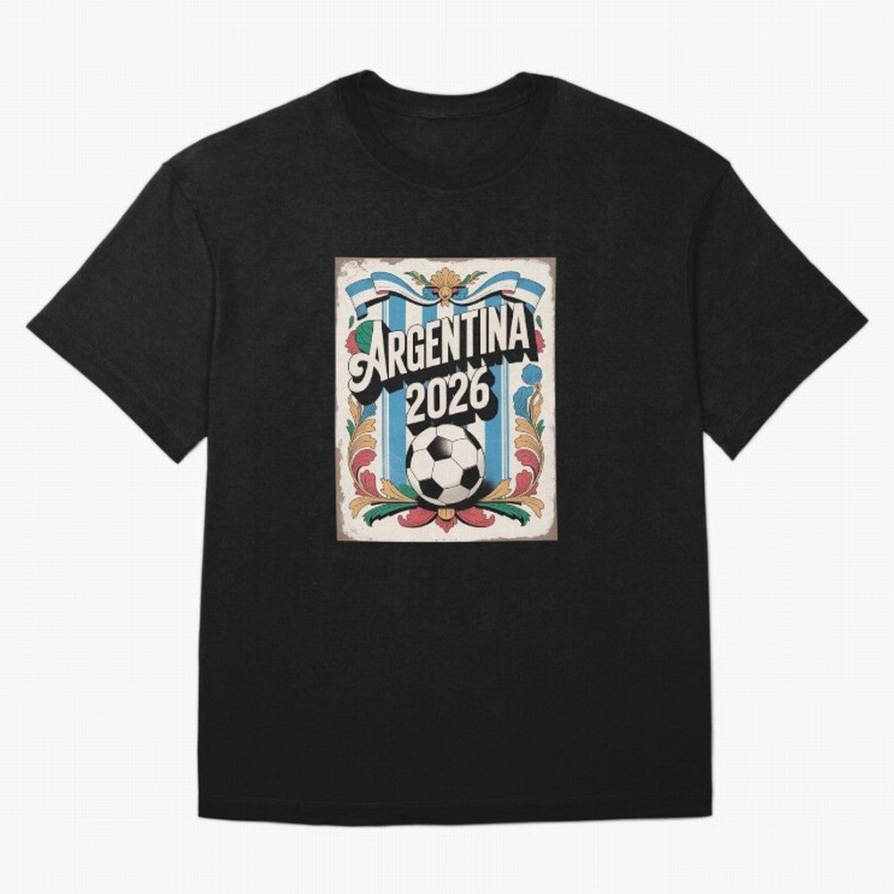 Argentina World Cup 2026 Filete Porte?o Vintage Football Poster - Buenos Aires Folk Art Fan Design Oversized T-Shirt Step into Global Football Passion for FIFA World Cup 2026 Group Stage, Built around Mbappe and Neymar, Argentina and Brazil, Goal