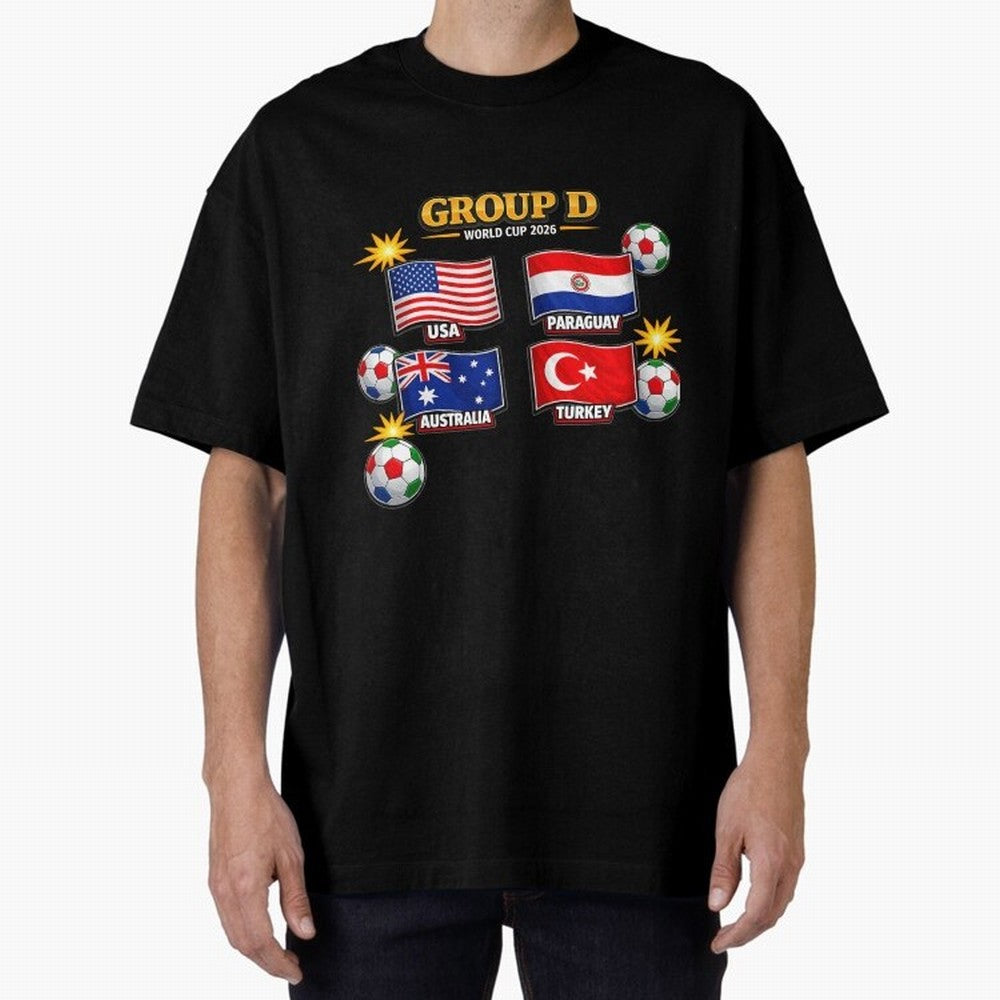 Group?D?¨C?World?Cup?2026?Flags Oversized T-Shirt Represent Fans Who Live for Global Football Passion for FIFA World Cup 2026 Group Stage, Celebrating Haaland, Argentina, France and Brazil, Tournament Hype, Historic Matchups, Family Viewing Parties