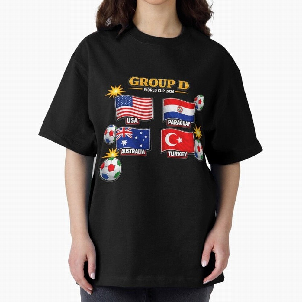Group?D?¨C?World?Cup?2026?Flags Oversized T-Shirt Represent Fans Who Live for Global Football Passion for FIFA World Cup 2026 Group Stage, Celebrating Haaland, Argentina, France and Brazil, Tournament Hype, Historic Matchups, Family Viewing Parties