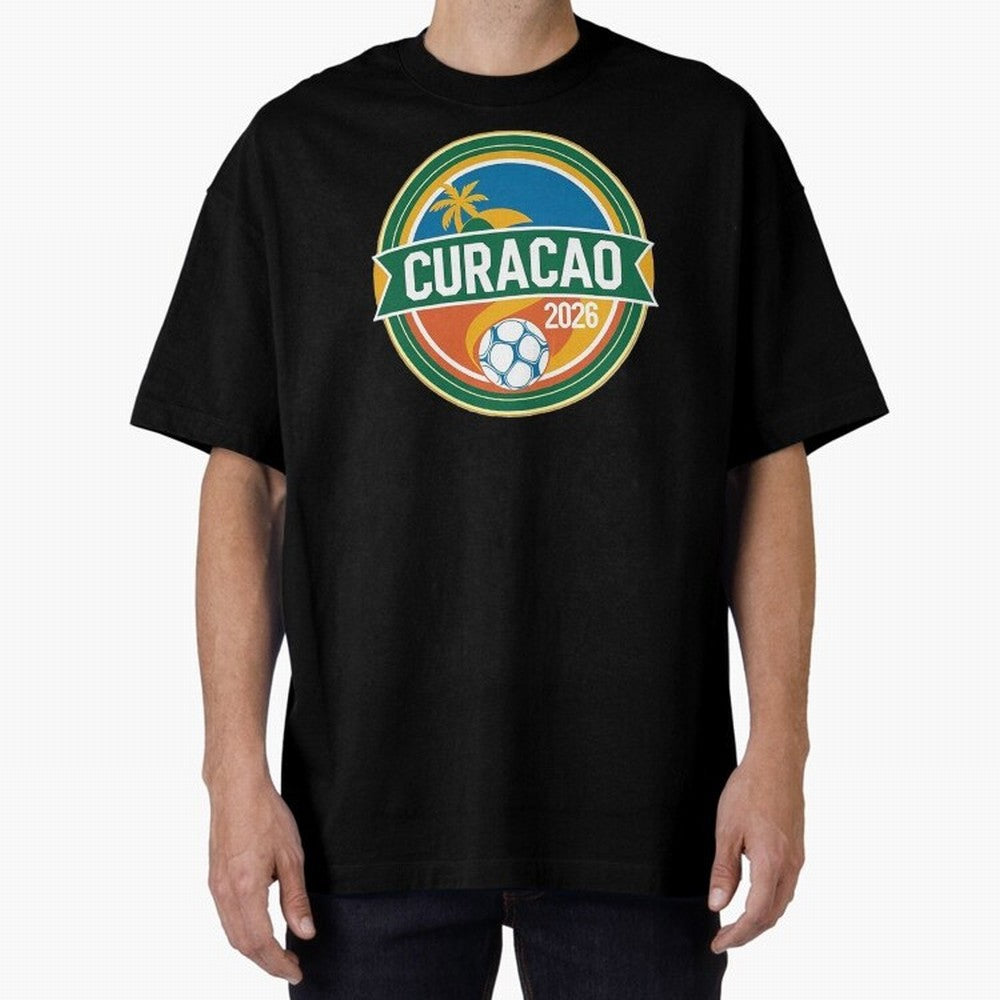 Curacao WC 2026 Oversized T-Shirt Join the Global Buzz around the FIFA World Cup 2026 Journey through Messi and Cristiano Ronaldo Highlights, Spain and Netherlands Pride, Goal Celebration Energy, Supporter Heritage, Football Icons and Worldwide