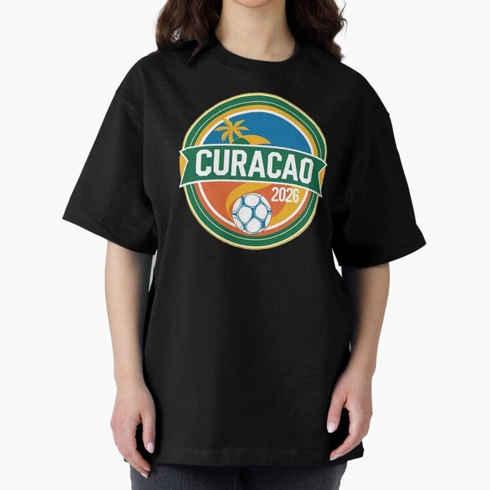 Curacao WC 2026 Oversized T-Shirt Join the Global Buzz around the FIFA World Cup 2026 Journey through Messi and Cristiano Ronaldo Highlights, Spain and Netherlands Pride, Goal Celebration Energy, Supporter Heritage, Football Icons and Worldwide