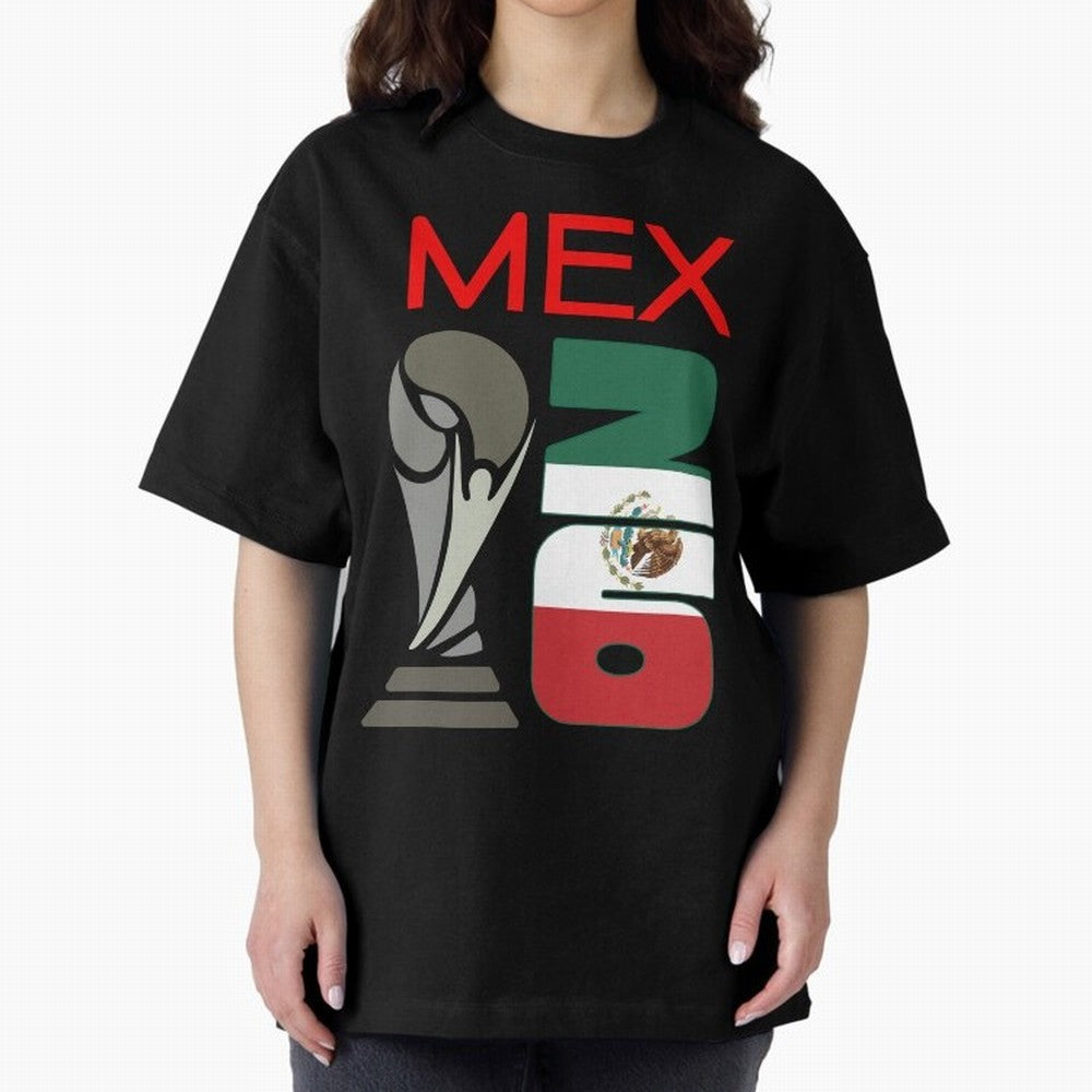Mexico 2026 Soccer World Cup Trophy Mexican Flag Design Oversized T-Shirt Step into Match Day Hype around FIFA World Cup 2026 USA Canada Mexico, CR7 and Messi, Argentina, Classic Soccer Heritage, Championship Pressure, Fan Loyalty and International