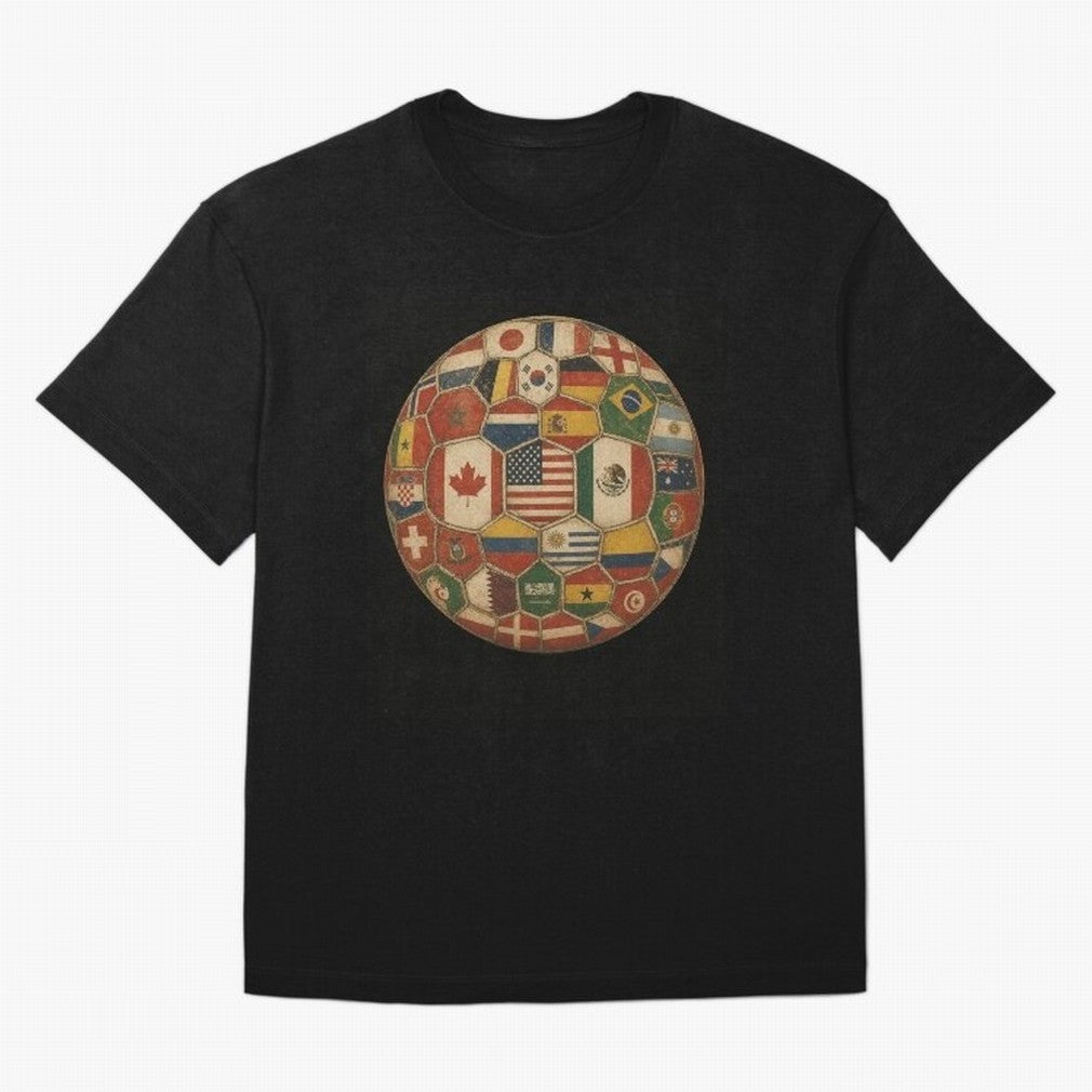 Vintage World Flags Soccer Ball,2026 International Football Graphic Gifts Tee Oversized T-Shirt Celebrate Rivalries and Pride in the FIFA World Cup 2026 Group Stage Journey through Messi Highlights, Argentina Pride, Champion Mindset, Group Stage