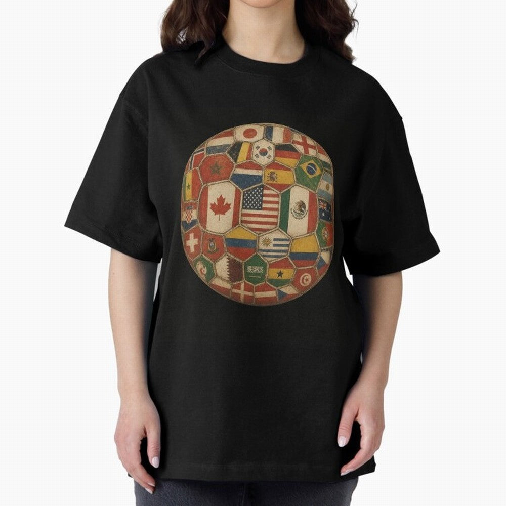 Vintage World Flags Soccer Ball,2026 International Football Graphic Gifts Tee Oversized T-Shirt Celebrate Rivalries and Pride in the FIFA World Cup 2026 Group Stage Journey through Messi Highlights, Argentina Pride, Champion Mindset, Group Stage