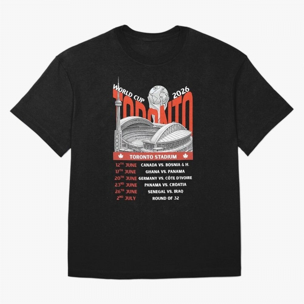 World Cup 2026 Toronto Stadium Match Schedule Soccer Fan Art Oversized T-Shirt Follow the Road to Global Football Passion for FIFA World Cup 2026, with Cristiano Ronaldo, Haaland and CR7, England, France and Netherlands, Game Day Rituals, Football