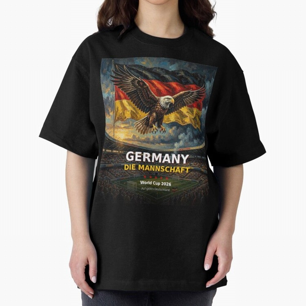 Germany Die Mannschaft - World Cup 2026 Soccer Fan Tee Oversized T-Shirt Celebrate Rivalries and Pride in FIFA World Cup 2026 USA Canada Mexico for Fans of CR7 and Messi and Netherlands, Bringing Global Supporter Spirit, Legendary Goals, National