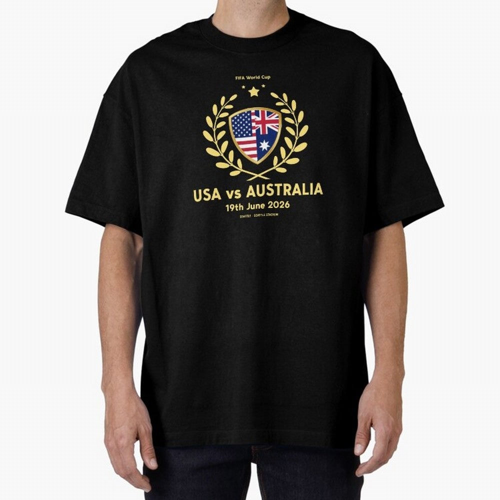 FIFA World Cup - USA v Australia Oversized T-Shirt Celebrate Fan Culture around Global Football Passion for FIFA World Cup 2026, Centered on Messi, Argentina and Brazil, Global Supporter Spirit, Legendary Goals, National Colors and Tournament