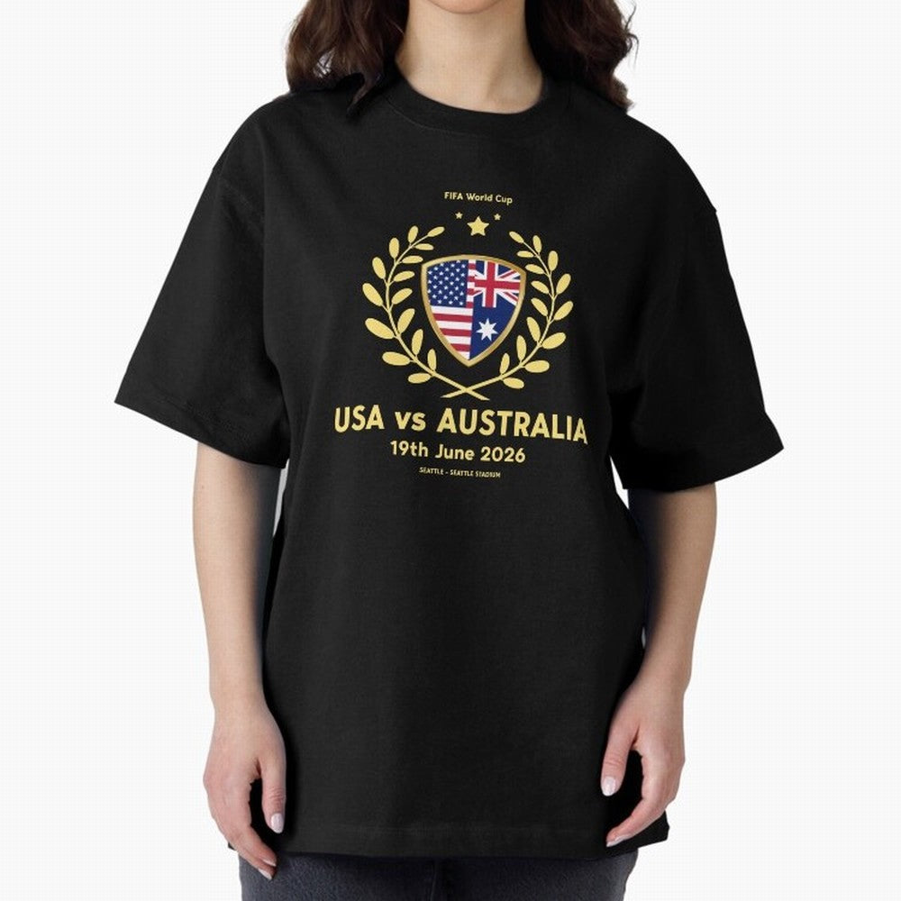 FIFA World Cup - USA v Australia Oversized T-Shirt Celebrate Fan Culture around Global Football Passion for FIFA World Cup 2026, Centered on Messi, Argentina and Brazil, Global Supporter Spirit, Legendary Goals, National Colors and Tournament