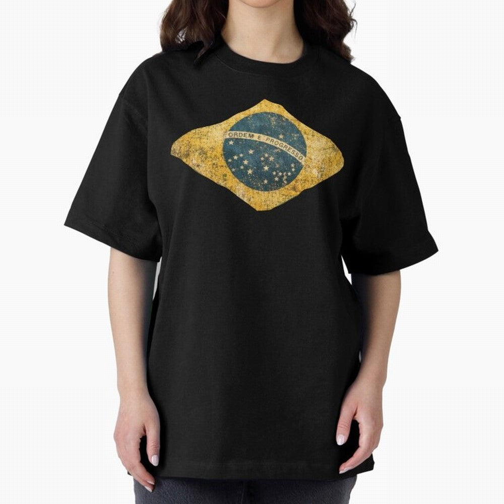 Vintage Brazil Flag Soccer Fan Design Oversized T-Shirt Celebrate Unforgettable Nights in Global Football Passion for FIFA World Cup 2026, Capturing Mbappe, Argentina and Brazil, Stadium Chants, National Pride, Trophy Dreams and Unforgettable