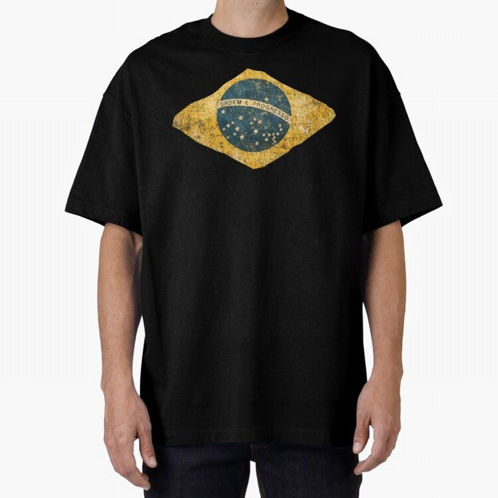 Vintage Brazil Flag Soccer Fan Design Oversized T-Shirt Celebrate Unforgettable Nights in Global Football Passion for FIFA World Cup 2026, Capturing Mbappe, Argentina and Brazil, Stadium Chants, National Pride, Trophy Dreams and Unforgettable