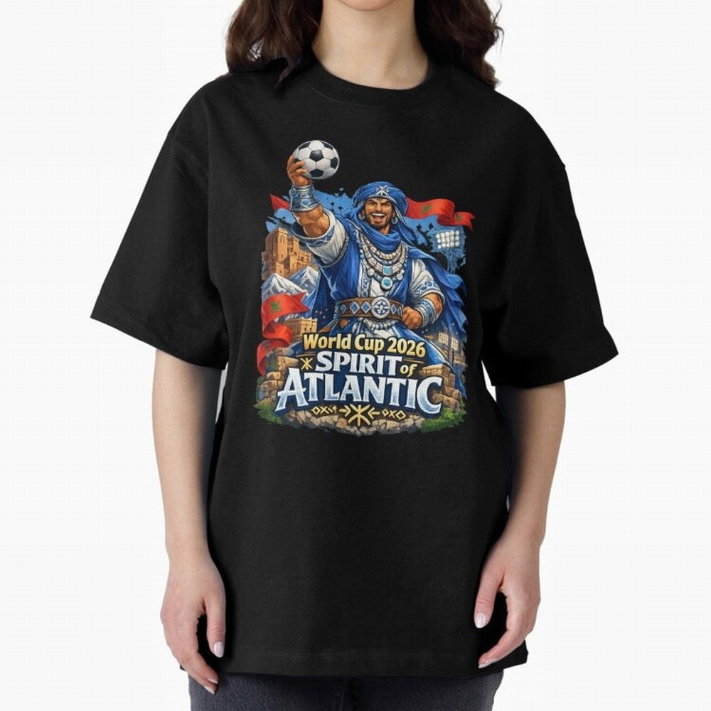 Moroccan World Cup 2026 Spirit of Atlantic Oversized T-Shirt Enjoy the Biggest Football Party of FIFA World Cup 2026 for Fans of Messi and Cristiano Ronaldo and Brazil, Portugal and Argentina, Bringing Soccer Culture, Superstar Moments, National