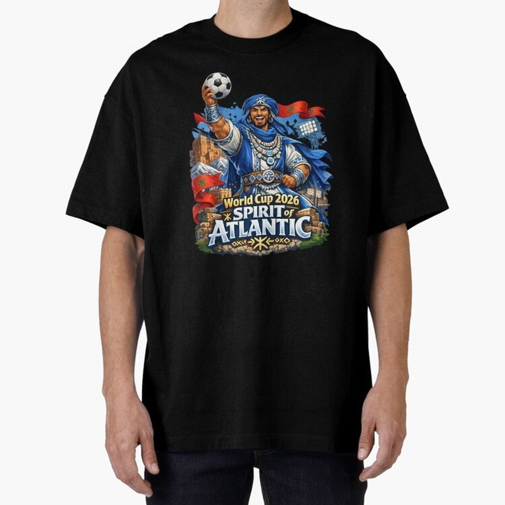 Moroccan World Cup 2026 Spirit of Atlantic Oversized T-Shirt Enjoy the Biggest Football Party of FIFA World Cup 2026 for Fans of Messi and Cristiano Ronaldo and Brazil, Portugal and Argentina, Bringing Soccer Culture, Superstar Moments, National