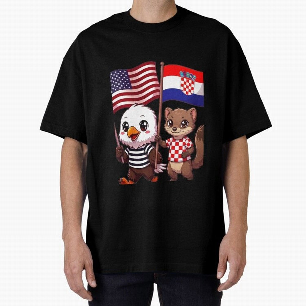 The American eagle and its friend, the Croatian marten Oversized T-Shirt Bring Home FIFA World Cup 2026 Group Stage for Fans of Neymar and Germany, Bringing Football Festival Excitement, Trophy Ambitions, Country Rivalries and Star Player Buzz;