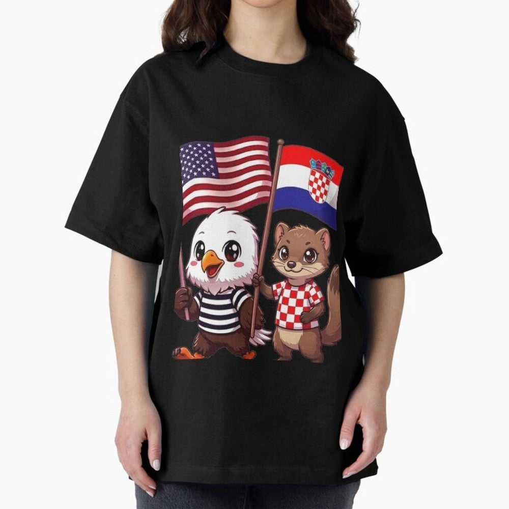The American eagle and its friend, the Croatian marten Oversized T-Shirt Bring Home FIFA World Cup 2026 Group Stage for Fans of Neymar and Germany, Bringing Football Festival Excitement, Trophy Ambitions, Country Rivalries and Star Player Buzz;