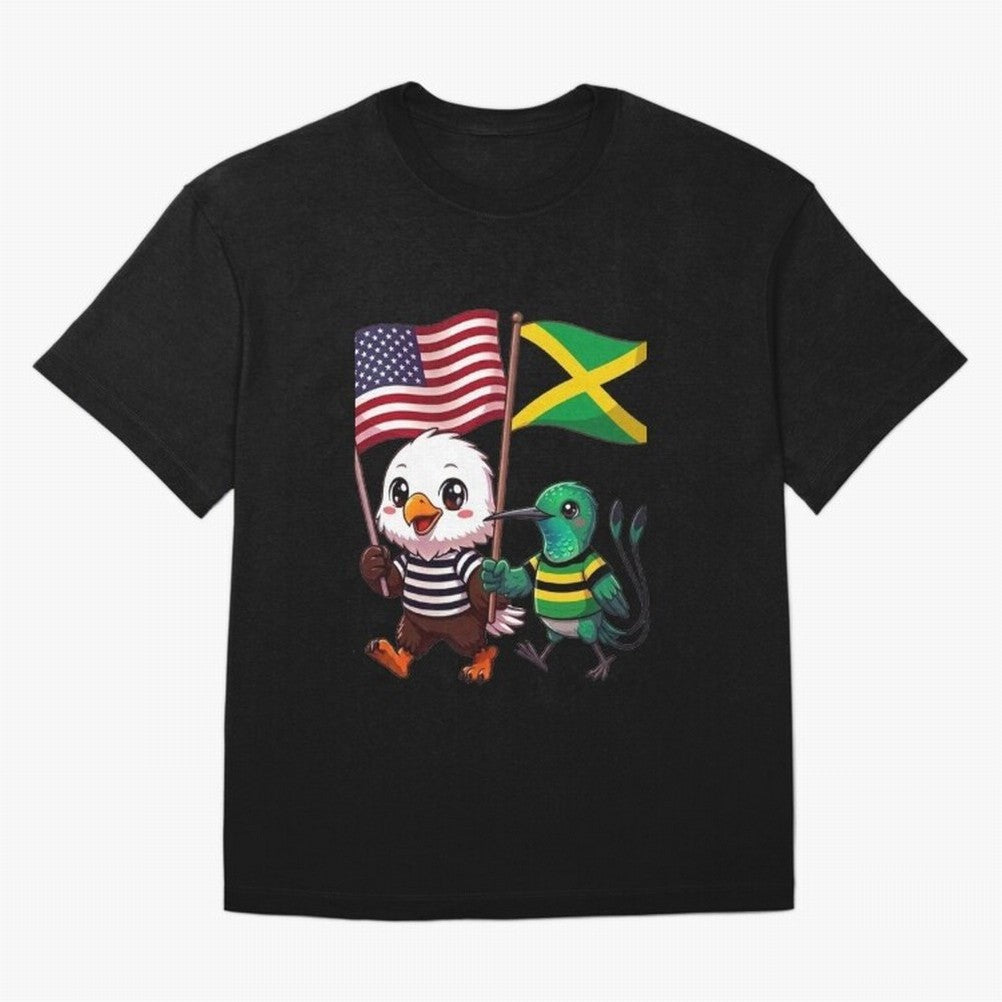 The American eagle and its friend, the Jamaican hummingbird Oversized T-Shirt Keep the Match Day Mood of FIFA World Cup 2026 USA Canada Mexico for Fans of Haaland and Mbappe and Brazil, Bringing Worldwide Fan Energy, Dramatic Goals, Stadium Lights