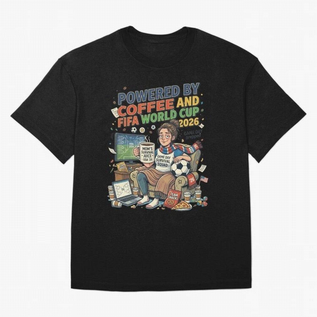 Soccer Mom Powered By Coffee And FIFA World Cup 2026 Funny USA Football Design Oversized T-Shirt Carry National Pride through Match Day Hype around FIFA World Cup 2026 USA Canada Mexico, Cristiano Ronaldo, Haaland and CR7, England, Retro Football