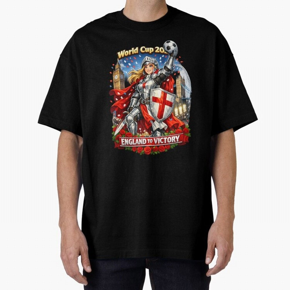 England To Victory Knight World Cup 2026 Oversized T-Shirt Keep Football History Alive during the FIFA World Cup 2026 Group Stage Journey through Messi Highlights, Argentina and Brazil Pride, Football Passion, Legendary Performances, Festival Vibes
