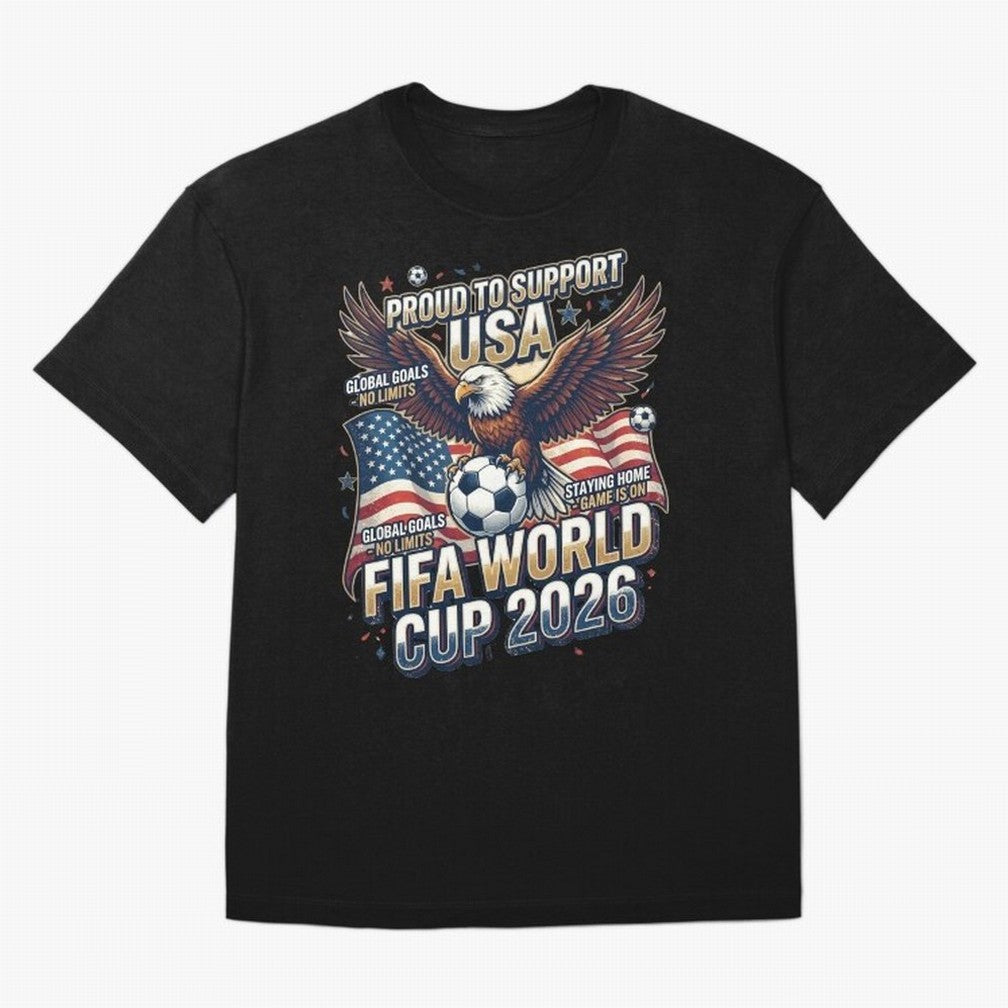 Proud To Support USA FIFA World Cup 2026 American Soccer Fan Patriotic Design Oversized T-Shirt Feel the Trophy Chase of Global Football Passion for FIFA World Cup 2026 USA Canada Mexico, Capturing Haaland, England, France and Netherlands,