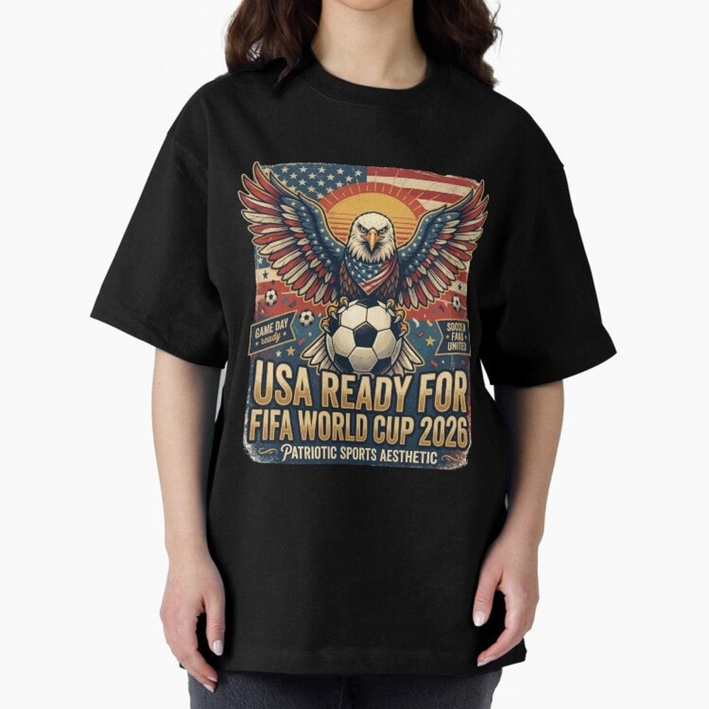 SA FIFA World Cup 2026 Soccer Pride Design For American Football Fans Oversized T-Shirt Feel the Trophy Chase of Global Football Passion for FIFA World Cup 2026 Group Stage, with CR7 and Messi, England and Germany, Football Passion, Legendary