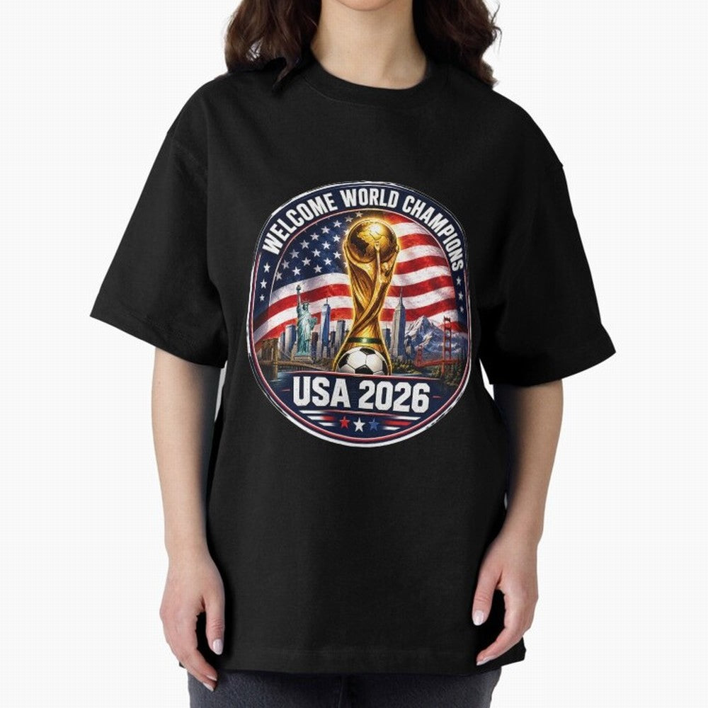 World Cup 2026 Celebration T-Shirt | USA Canada Mexico Soccer Fan Tee Oversized T-Shirt Remember Iconic Moments from the FIFA World Cup 2026 Group Stage Journey through Neymar Highlights, Argentina and Brazil Pride, Stadium Memories, Football