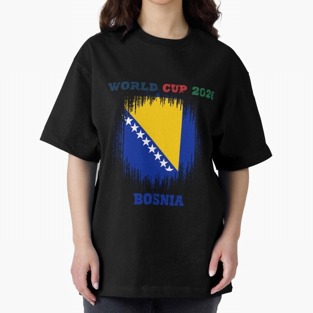 BOSNIA WORLD CUP 2026 Oversized T-Shirt Capture Stadium Memories from Match Day Hype around FIFA World Cup 2026, Neymar, Haaland and Cristiano Ronaldo, Netherlands, Global Supporter Spirit, Legendary Goals, National Colors and Tournament