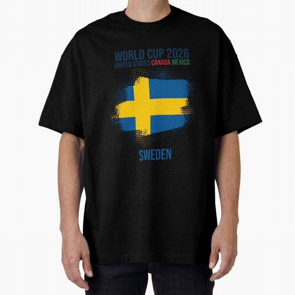 SWEDEN WORLD CUP 2026 Oversized T-Shirt Celebrate Football Heritage in Global Football Passion for FIFA World Cup 2026 Group Stage, Centered on CR7 and Messi, Argentina, France and Brazil, Football History, Final Match Energy, Crowd Noise and Once