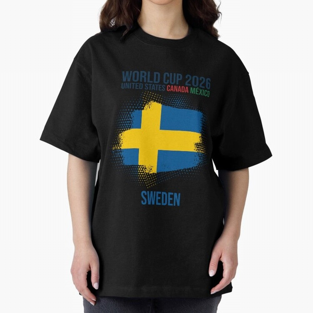 SWEDEN WORLD CUP 2026 Oversized T-Shirt Celebrate Football Heritage in Global Football Passion for FIFA World Cup 2026 Group Stage, Centered on CR7 and Messi, Argentina, France and Brazil, Football History, Final Match Energy, Crowd Noise and Once