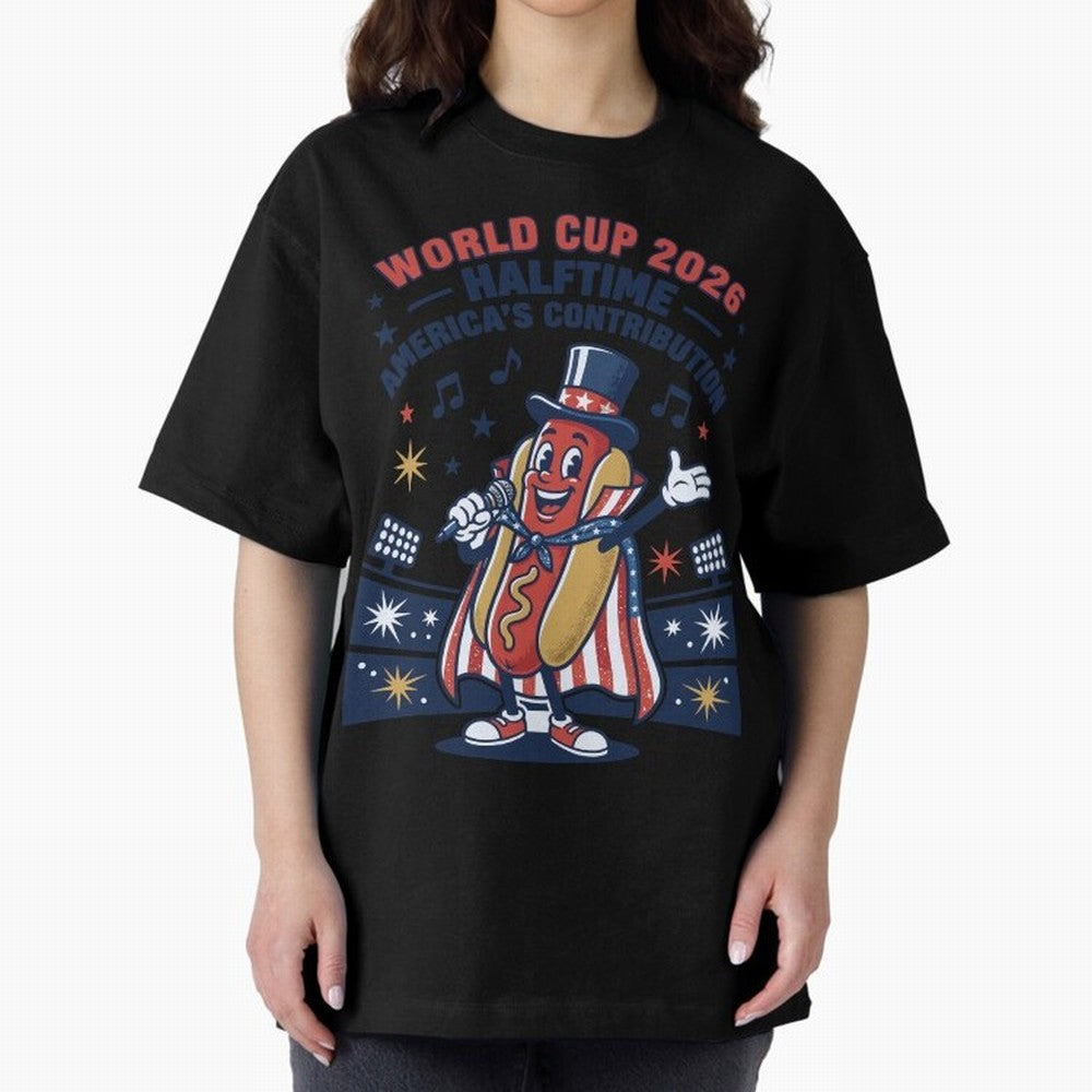 World Cup 2026 Halftime ¡ª America's Contribution V2 Oversized T-Shirt Join FIFA World Cup 2026 Group Stage Spirit, Driven by Portugal, Spain and Germany, Mbappe, Stadium Memories, Football Loyalty, International Chants and Championship Tradition;