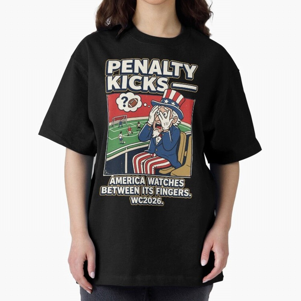 Penalty Kicks ¡ª WC2026 V2 Oversized T-Shirt Feel Match Day Hype around FIFA World Cup 2026 USA Canada Mexico, Messi, Argentina, France and Brazil, Football Festival Excitement, Trophy Ambitions, Country Rivalries and Star Player Buzz; Great for