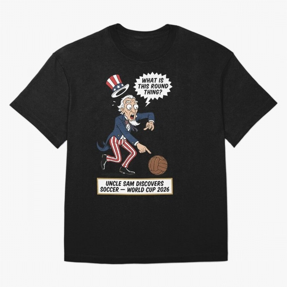 Uncle Sam Discovers Soccer ¡ª V4 Oversized T-Shirt Show Support during FIFA World Cup 2026 Centered on Cristiano Ronaldo, France Energy, Championship Spirit, Famous Goals, Roaring Crowds and International Football Unity; Ideal for Passionate Fans